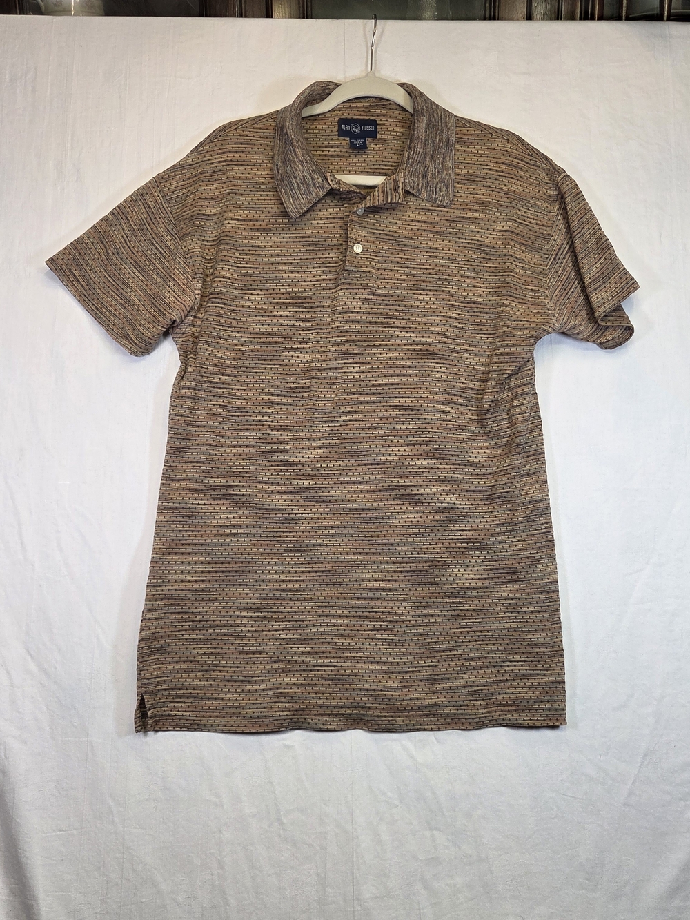 Alan Flusser Brown Multi-Stripe Short Sleeve Polo Men’s Medium.#0312